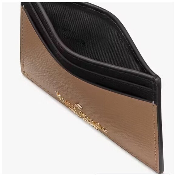 Kate Spade Womens Hazelnut Black Leather Madison Small Slim Card Holder New - Picture 2 of 6
